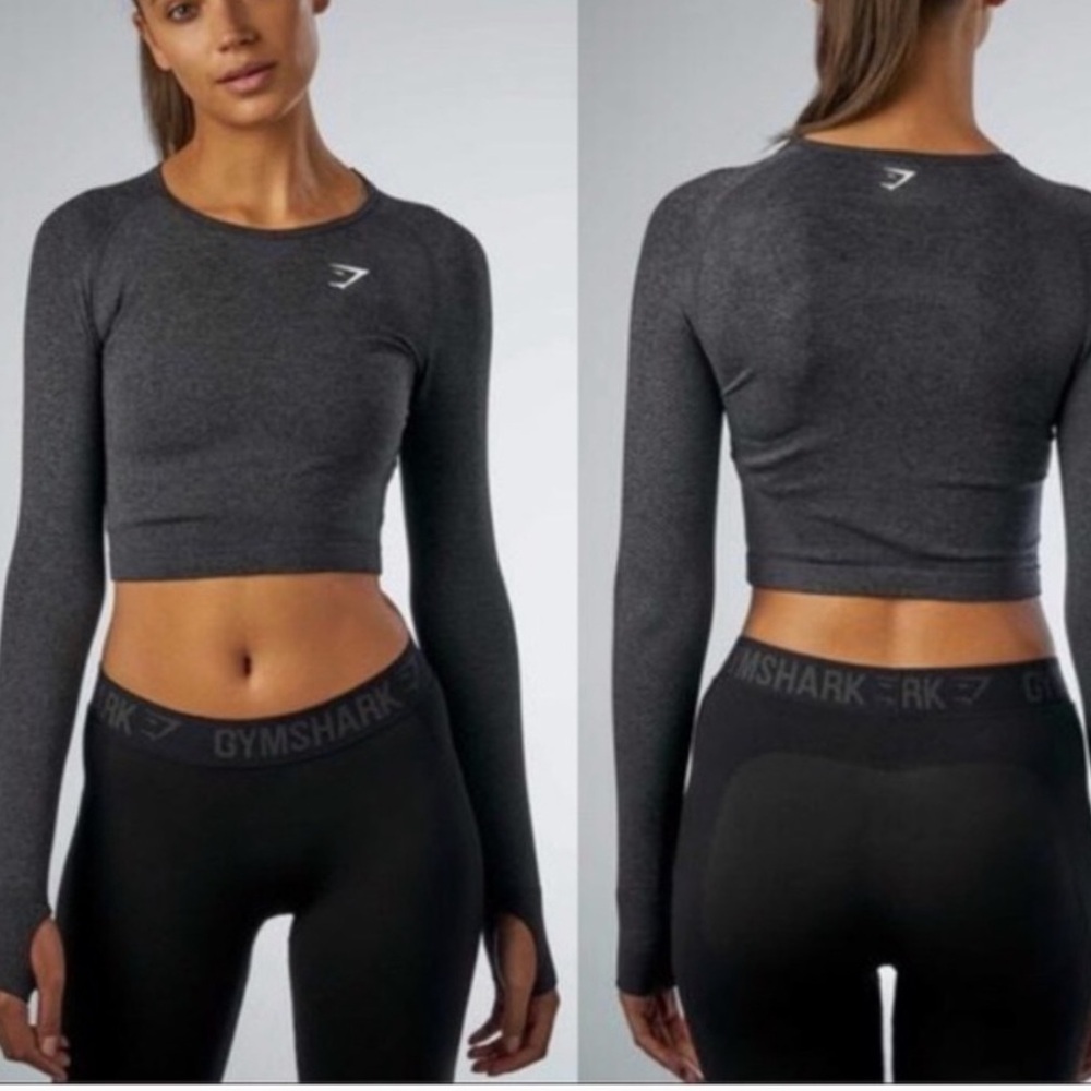 Gymshark Seamless Long Sleeve crop Top - Black Marl xs